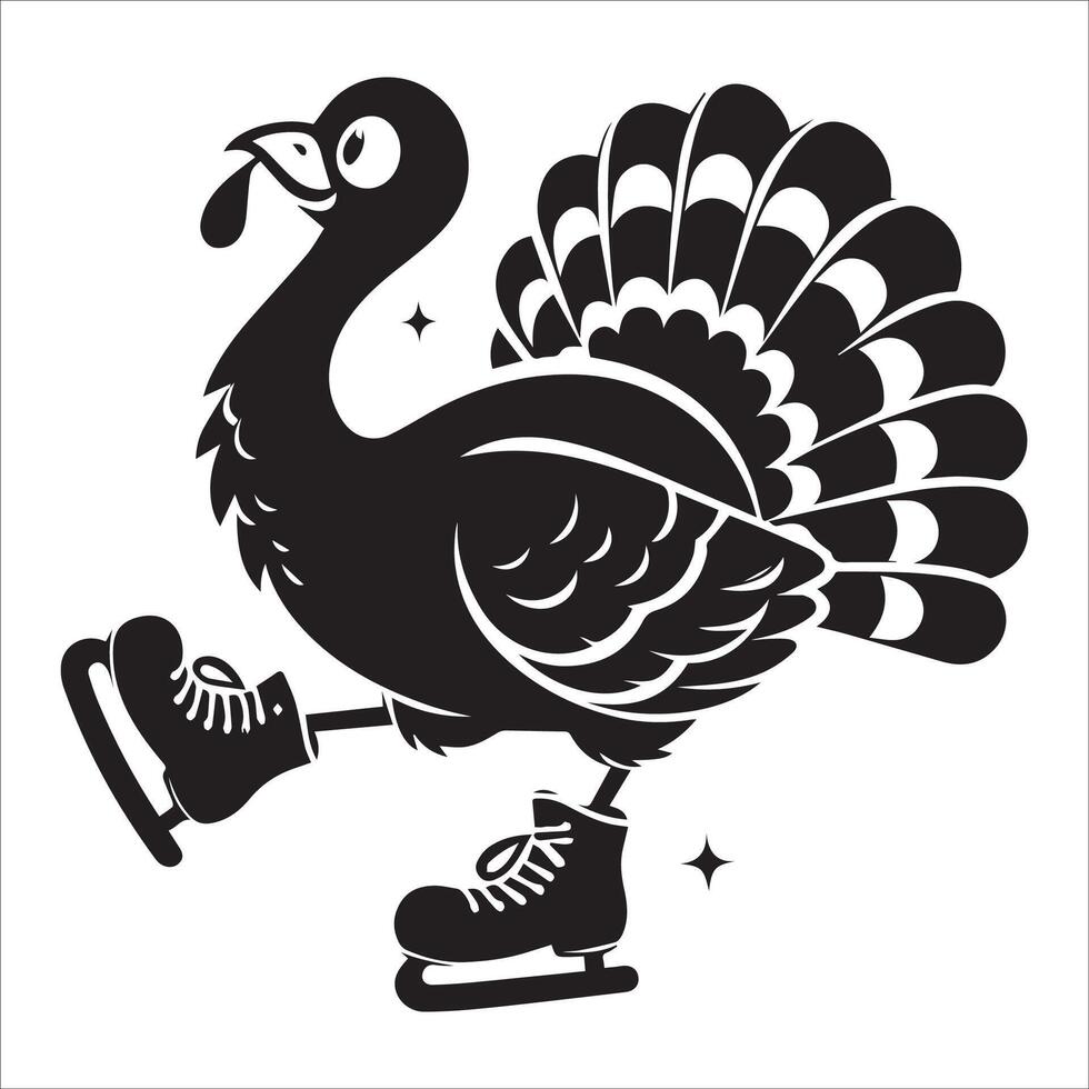 Funny Turkey Skating Silhouette vector
