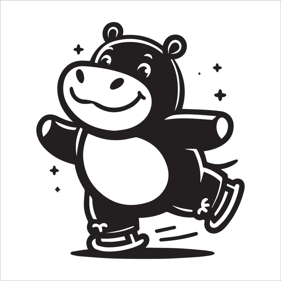 Hippo on Skates Silhouette Art vector