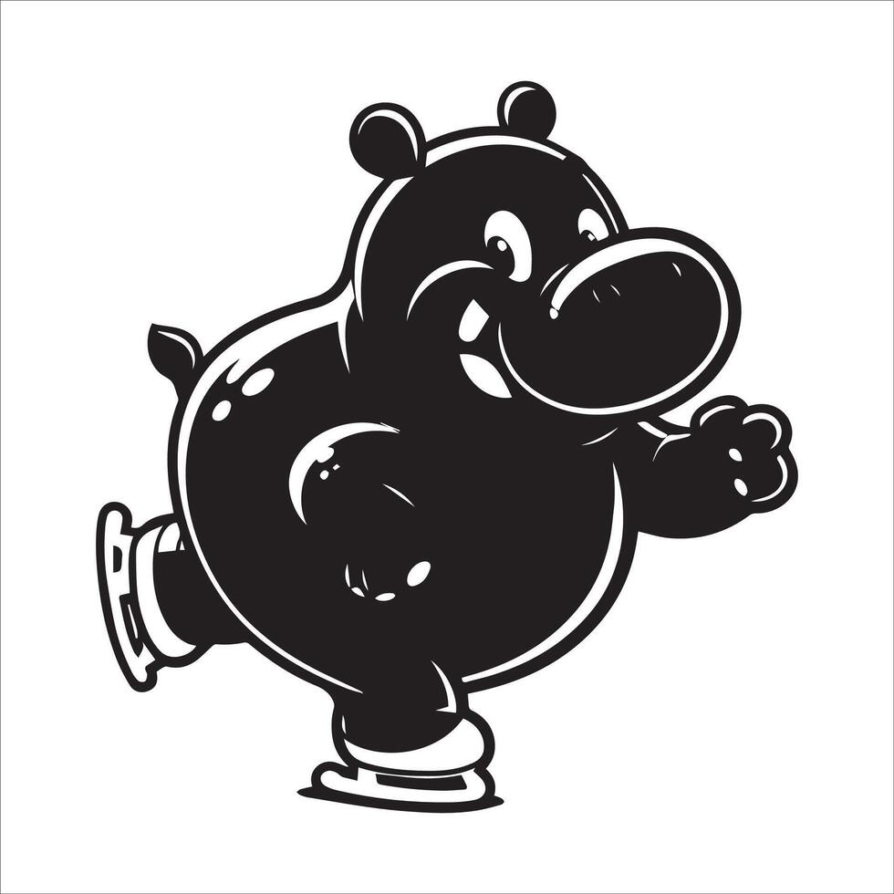 Funny Hippo Skating Silhouette vector