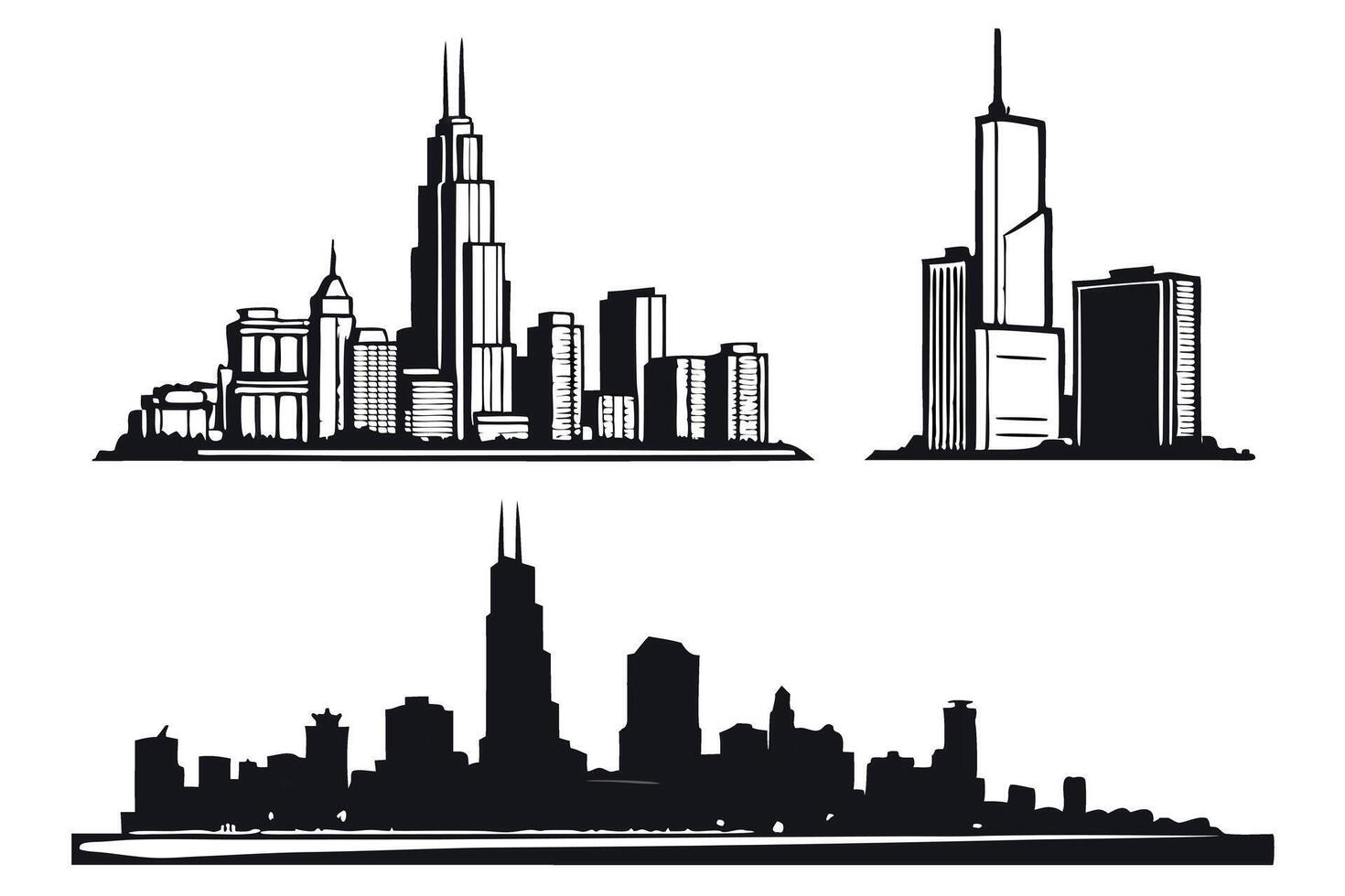 Modern and simple city skyline outline with tall buildings, conveying the essence of a bustling metropolis vector