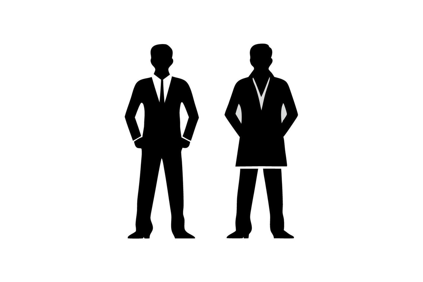 Business partners and fashionably dressed men in urban style attire shown in professional silhouette icon set vector