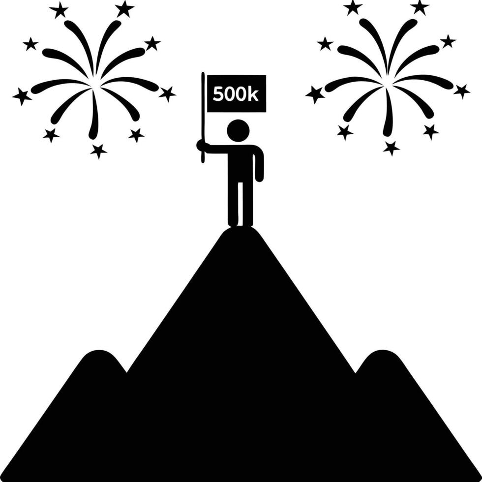Celebrating 500K on top of the world with fireworks in a cinematic style views followers subscribers vector