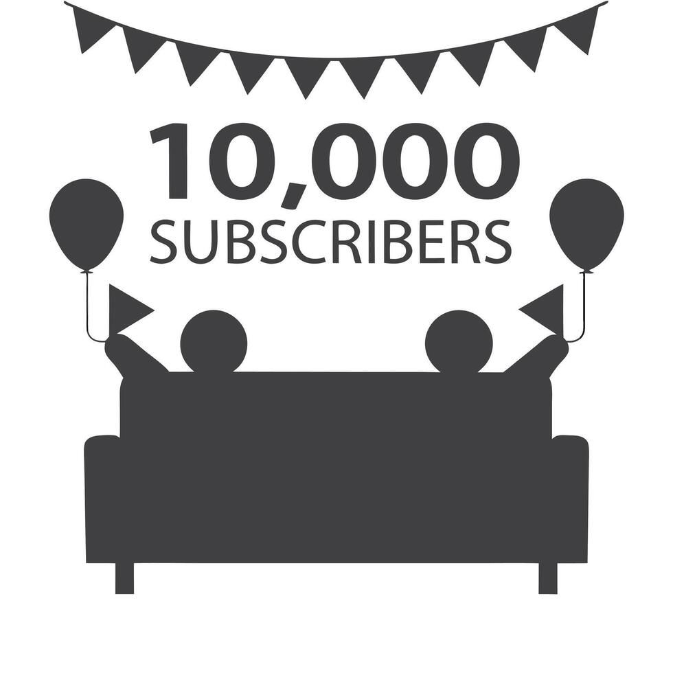 10,000 subscribers milestone celebration with confetti, cheers, and balloons, a festive atmosphere, views followers subscribers vector