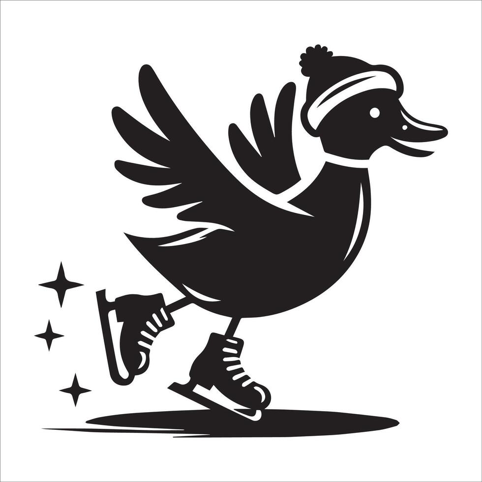 Duck Skating in Silhouette Style vector