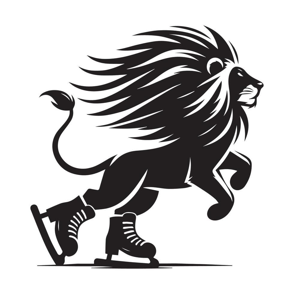 Powerful Lion Skating Silhouette vector