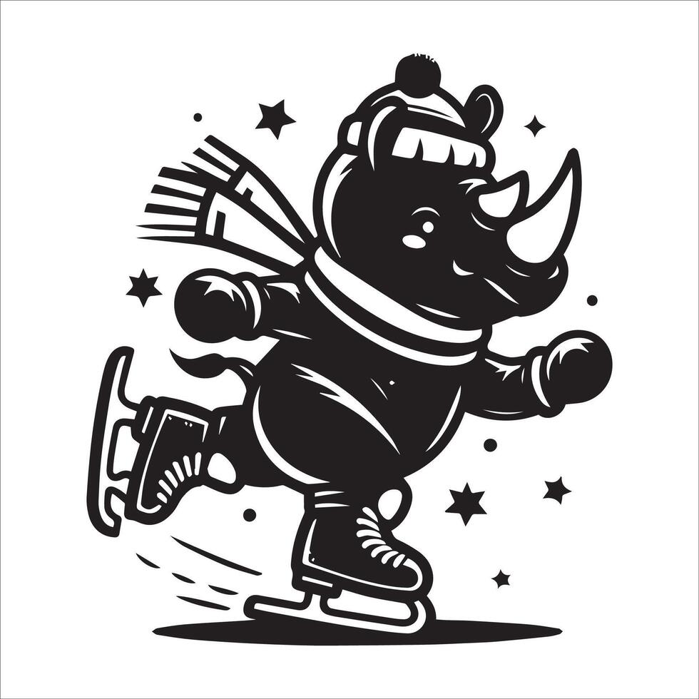 Rhino on Skates Silhouette Art vector