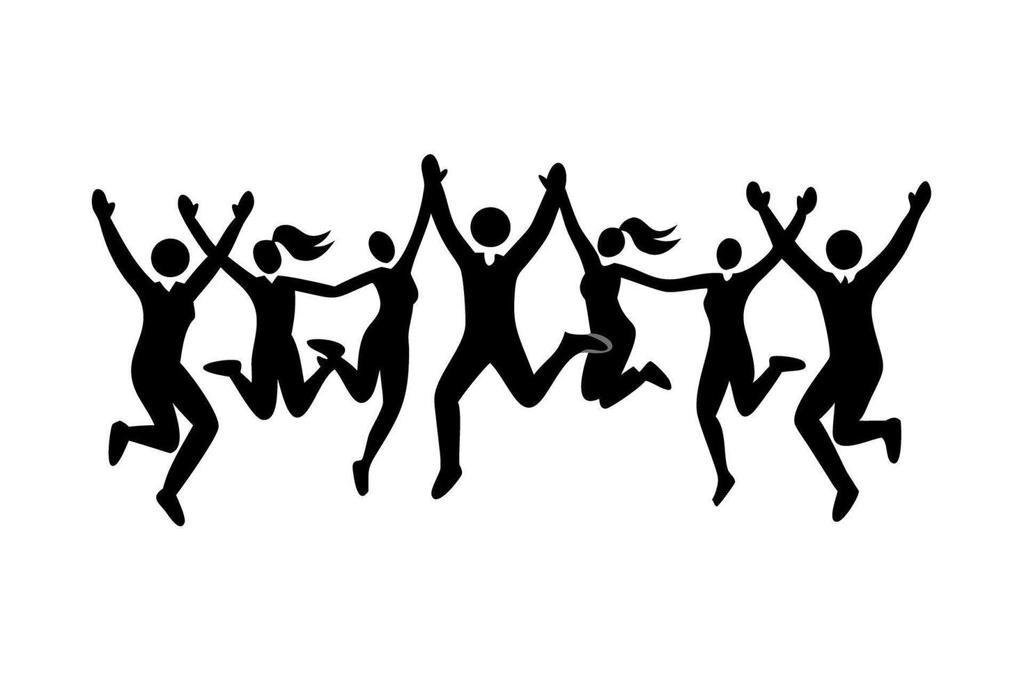 Silhouette of people jumping with enthusiasm and happiness, expressive figures symbolizing freedom, fun, and togetherness vector