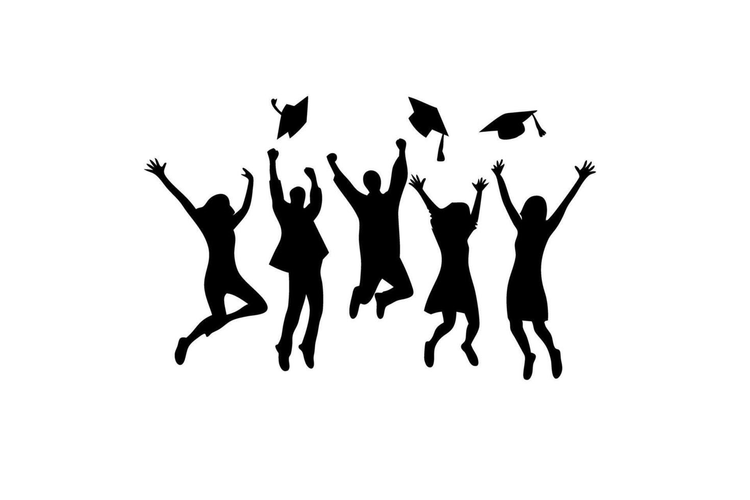 Excited people jumping in celebration, black stick figures on white background conveying joy, freedom, and collaboration vector
