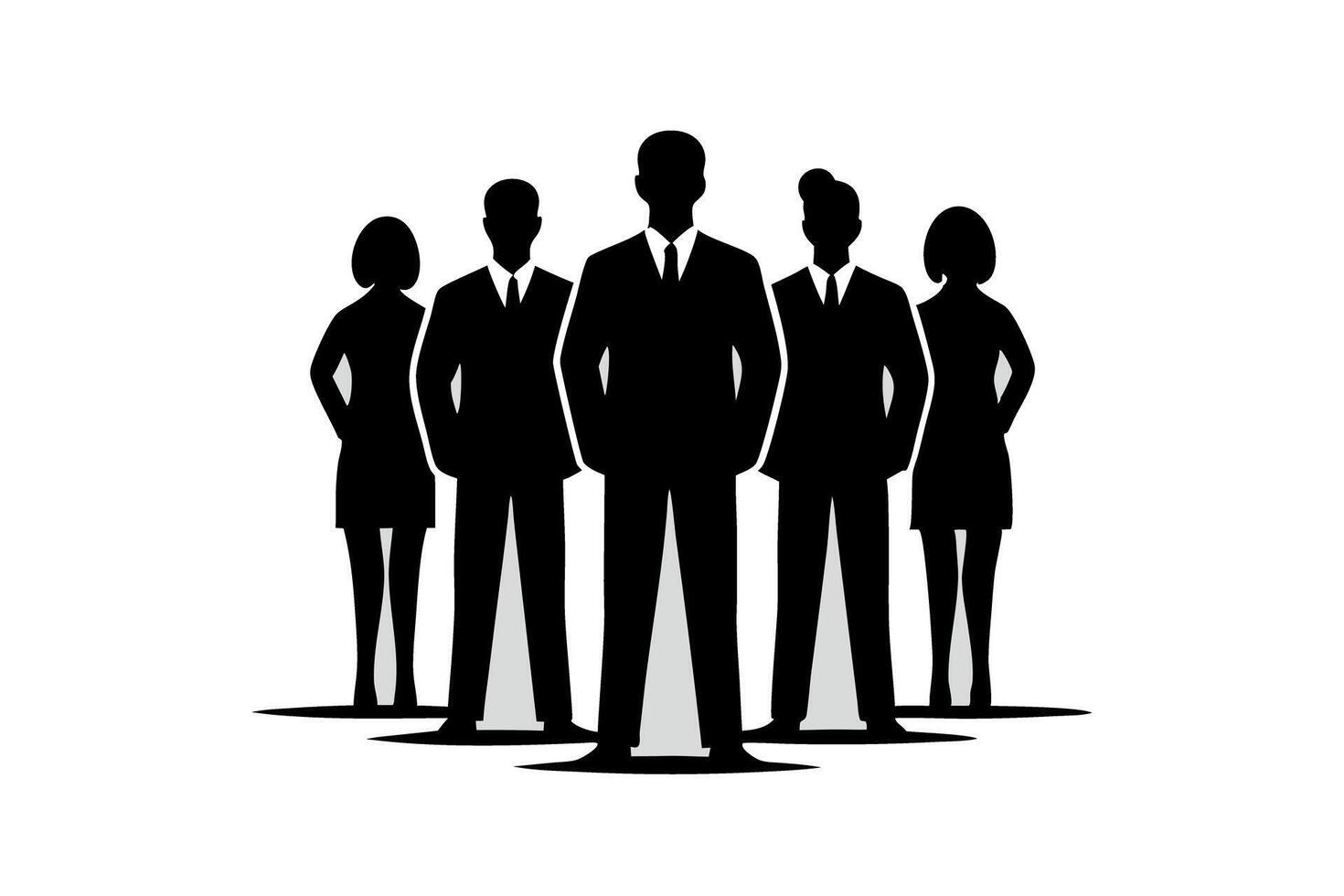 Bold black and white icons of business professionals symbolizing teamwork, executive leadership and team development vector