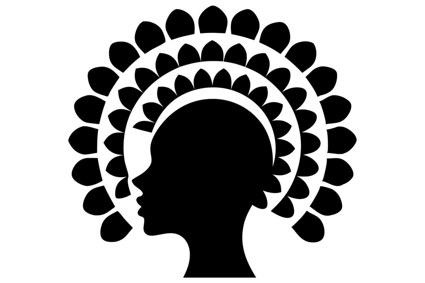 Contemporary artistic representation of a woman with braided hair in a minimalist black silhouette vector