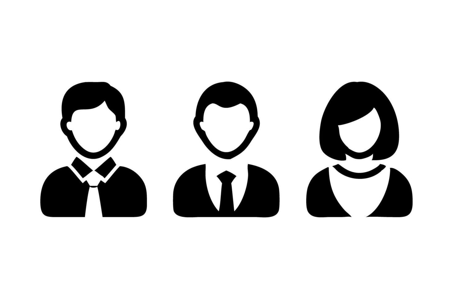 Professional business icons showing group of male and female profiles in silhouette and outline style on white background vector