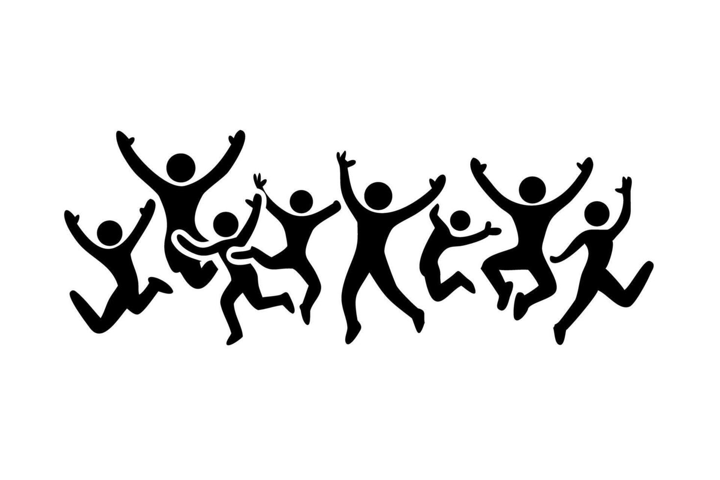 silhouette of diverse group leaping together, abstract celebration of community spirit, motivation and positivity vector