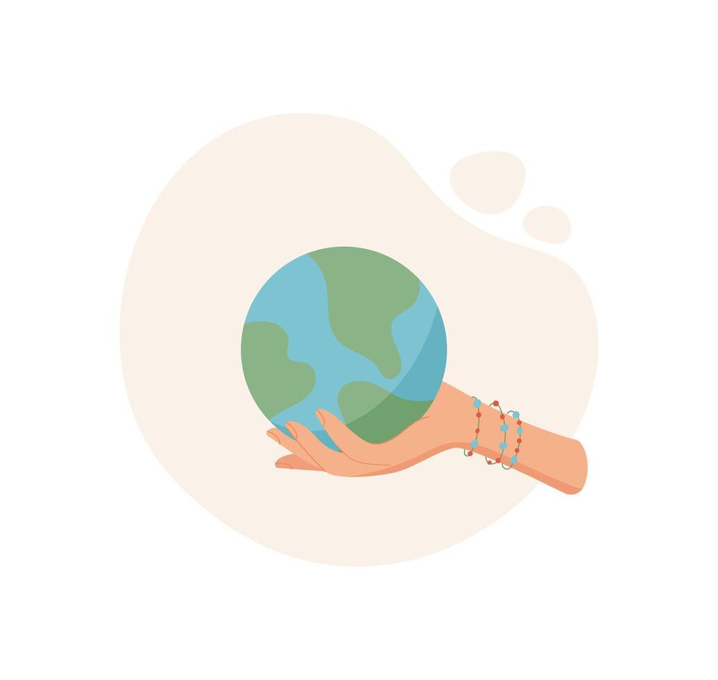 Hand holding globe. A hand gives the world symbol. Earth representation, flat design, suitable for charity and donation themes. vector