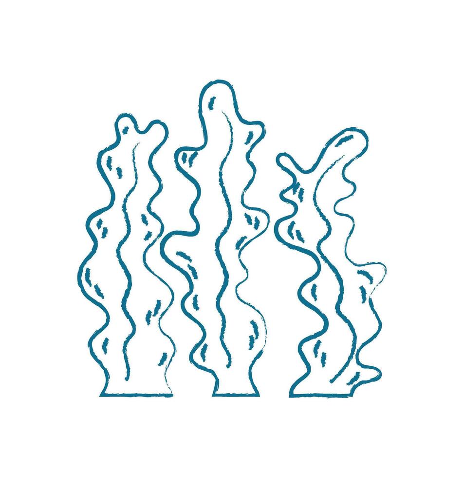 Underwater seaweed doodle. Aquatic plant illustration in silhouette style. Marine flora, abstract shape, chalk design, potential usage in educational materials or aquarium. vector