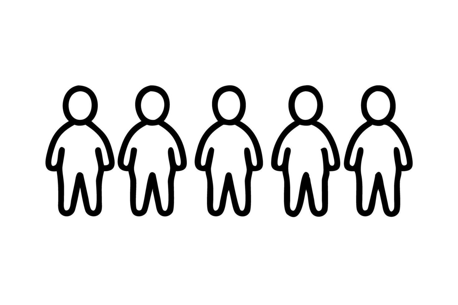 Crowd of simple human figures forming a line and holding hands, representing teamwork, equality, and social collaboration vector