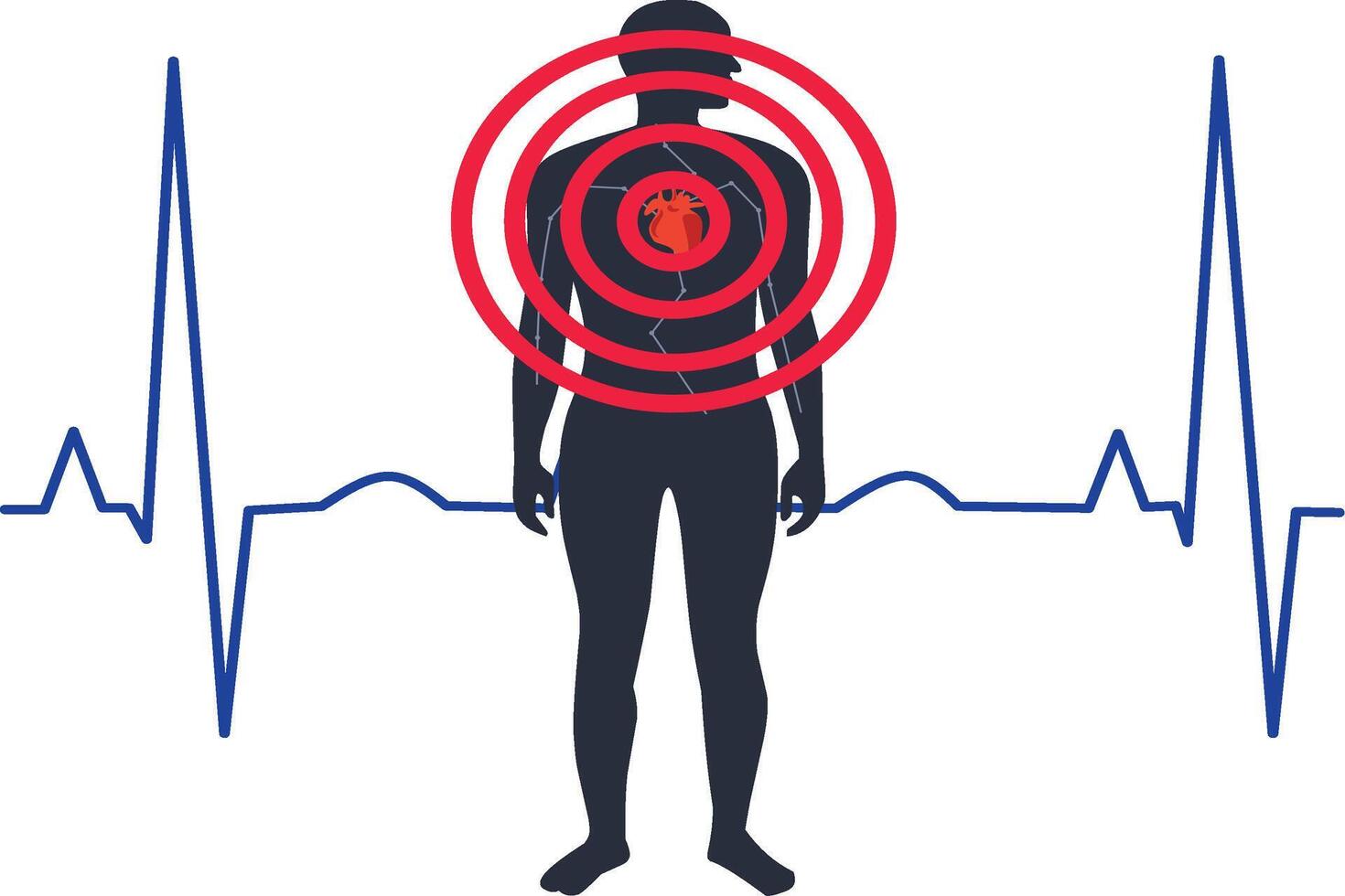 Silhouette of anatomical object with heart check having heart disorder with cardiovascular background medical concept vector