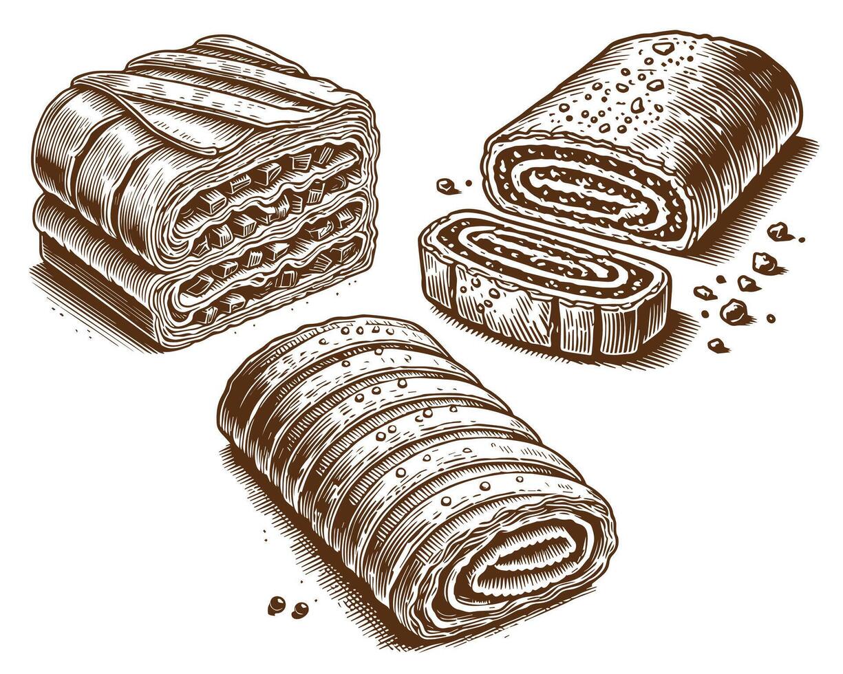 Strudel Pastry illustration set vector