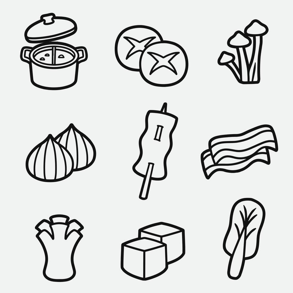 set of hot pot with outline style good for icon, symbol, logo, element design, coloring book, coloring page, etc vector