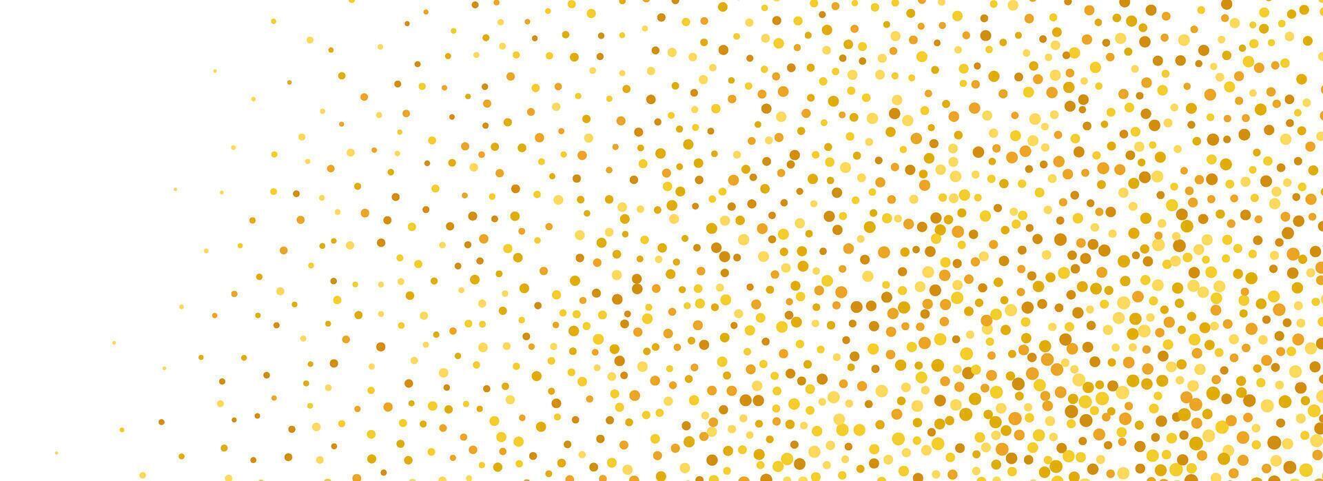 Gold falling confetti background. Golden dotted glitter pattern. Bright yellow dot sparkles and particles wallpaper. Celebration Christmas, New Year or birthday party decoration backdrop. vector