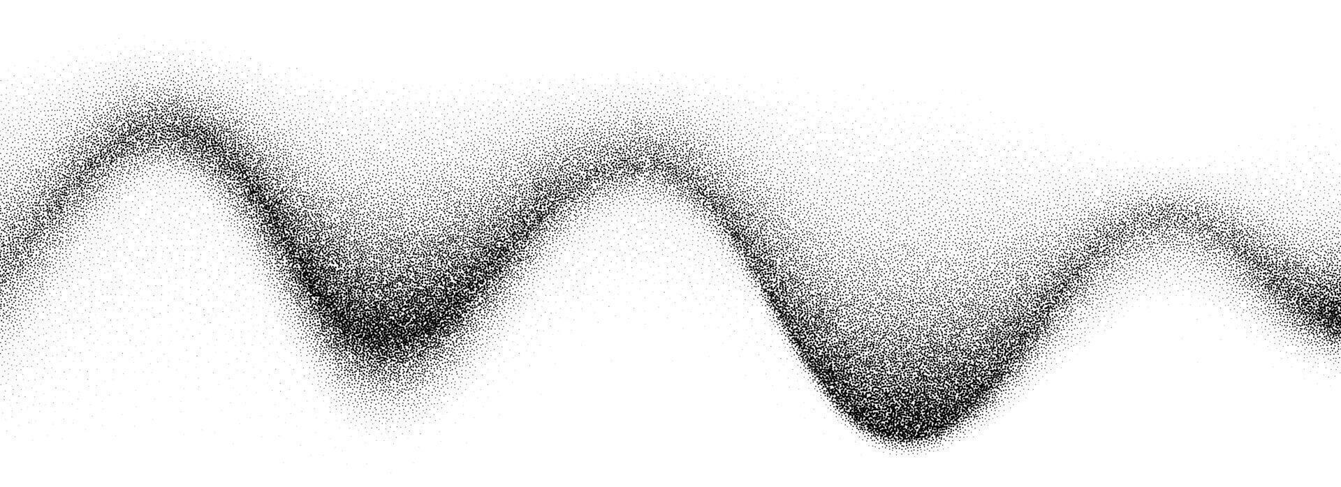 Black grain wavy gradient texture. Stippled flowing grit background. Grungy noisy dot work wallpaper for banner, poster, brochure. Undulate sand dune backdrop with speckles, particles, granules vector