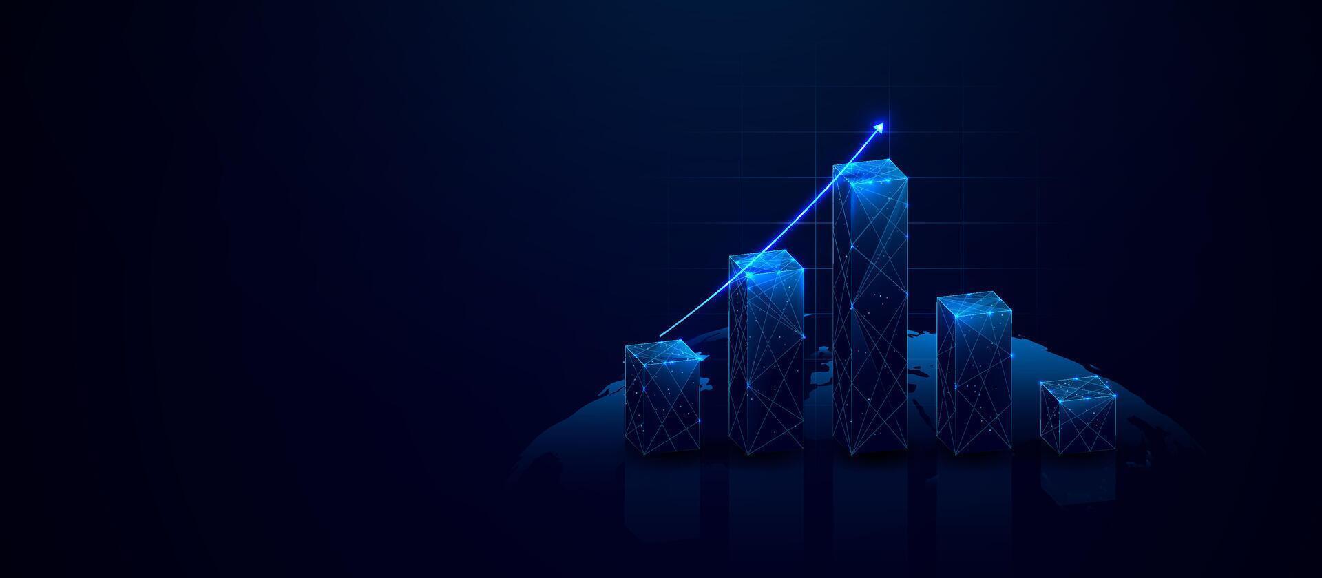 Futuristic Digital Growth Chart with Glowing Blue Bars and Arrow vector