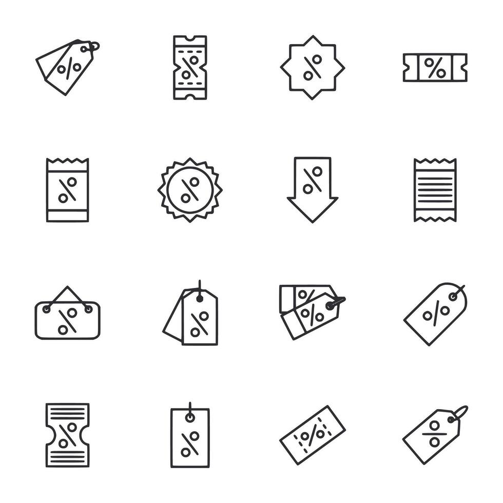 A set of black and white icons for sale items with a discount vector