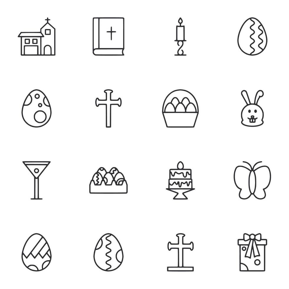 A set of Easter symbols including a cross, a wine glass, a cake, a candle vector