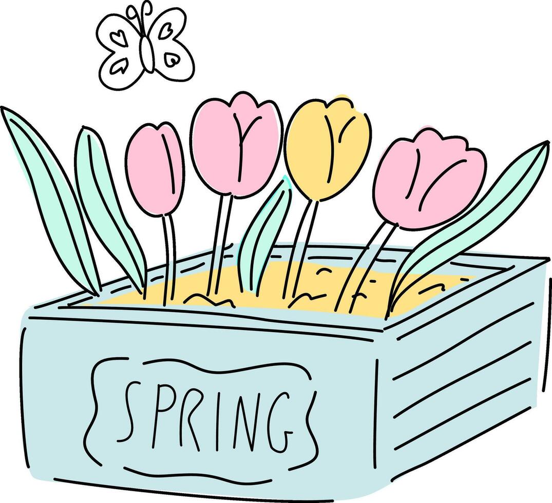 spring tulip basket cartoon vector