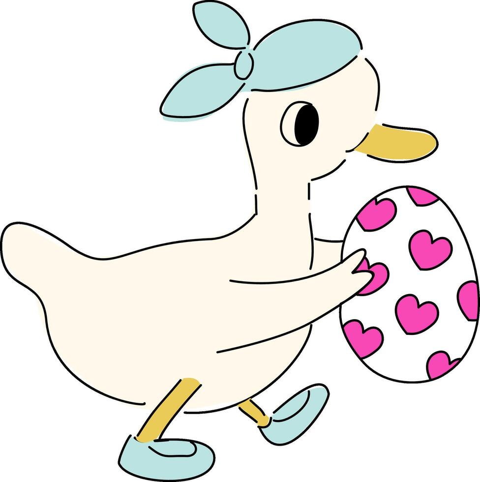 cute goose with easter egg cartoon vector