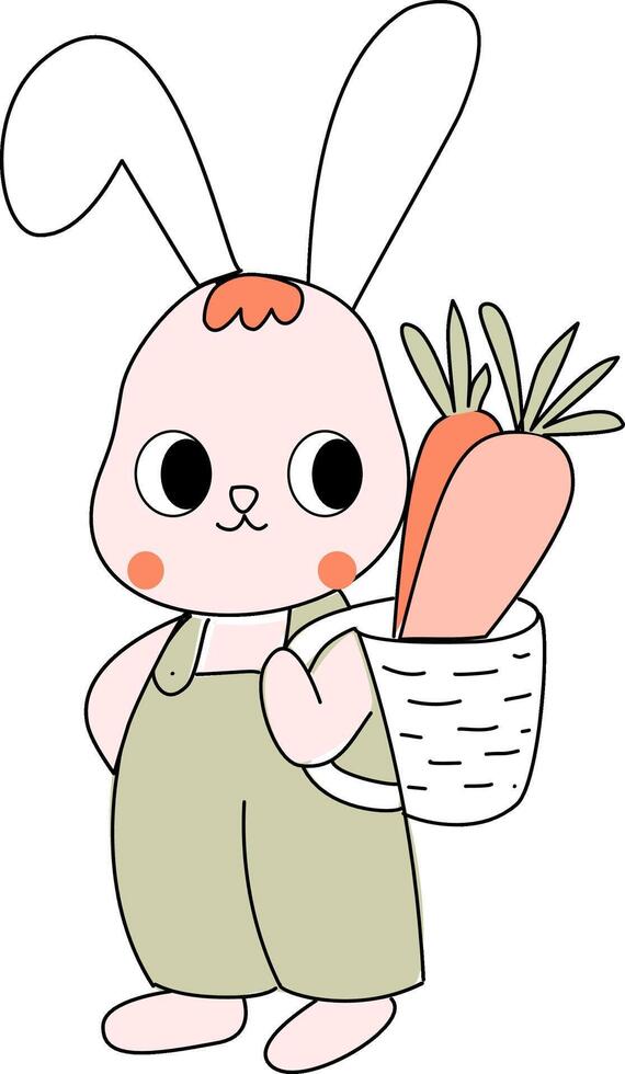 bunny with carrot basket cartoon vector