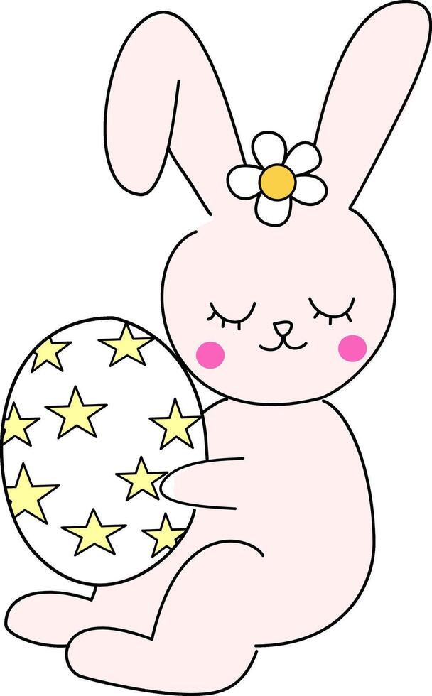 bunny hold easter egg cartoon vector