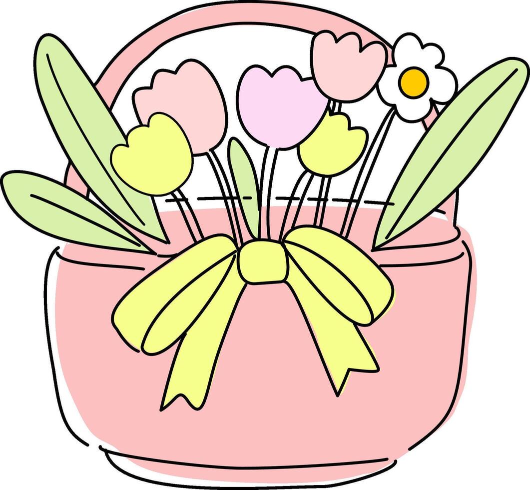 tulips basket hand drawn vector