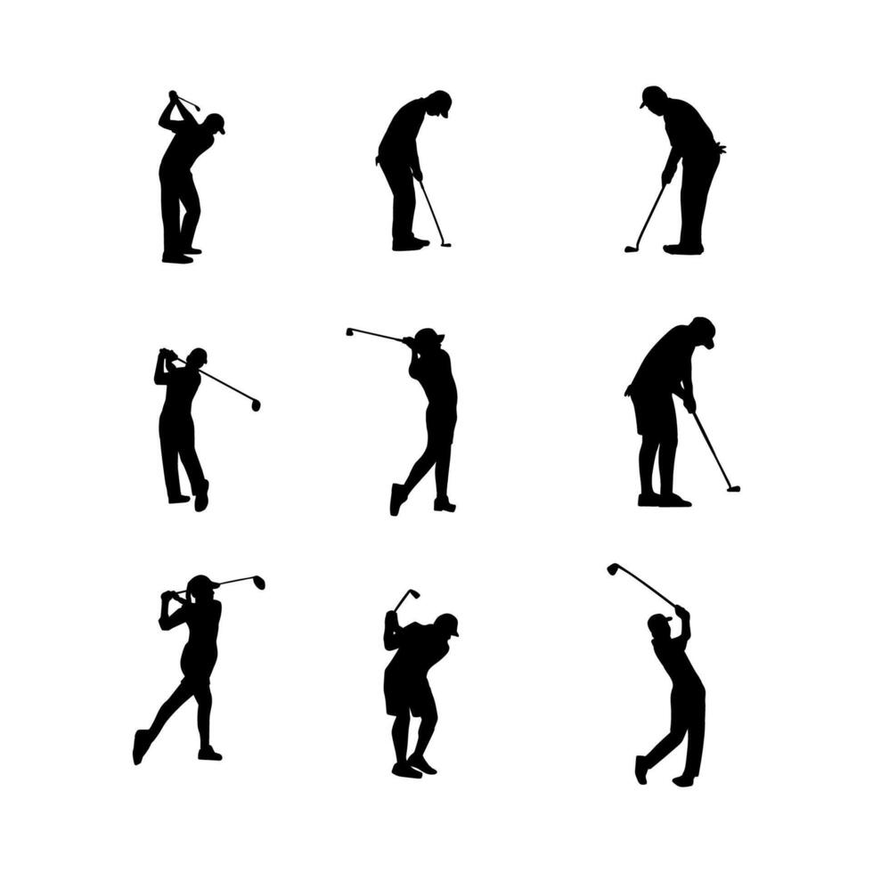 silhouette golfer on white background collection vector