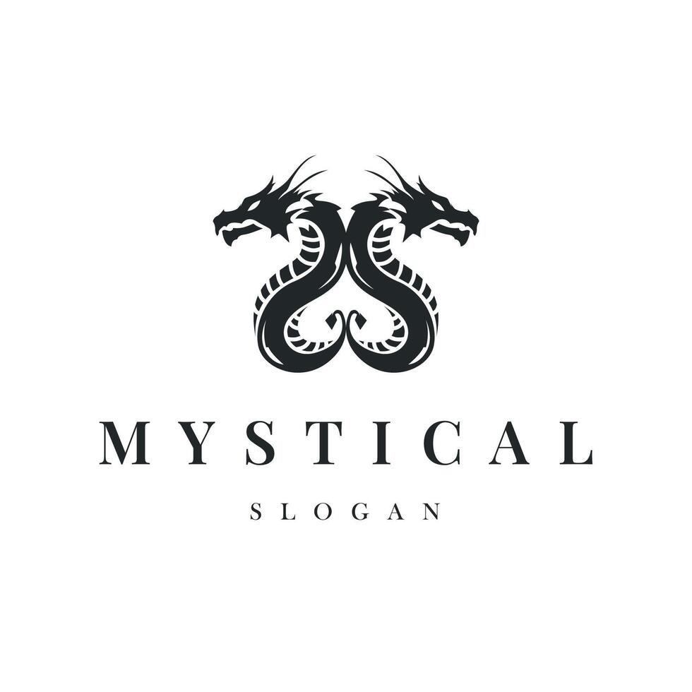 mystical animal legend design with dragon logo silhouette and vintage retro ancient illustration templet design vector