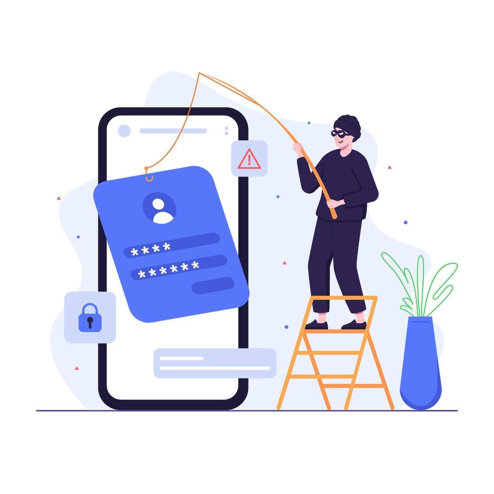 Hacker doing account phishing using fishing rod vector