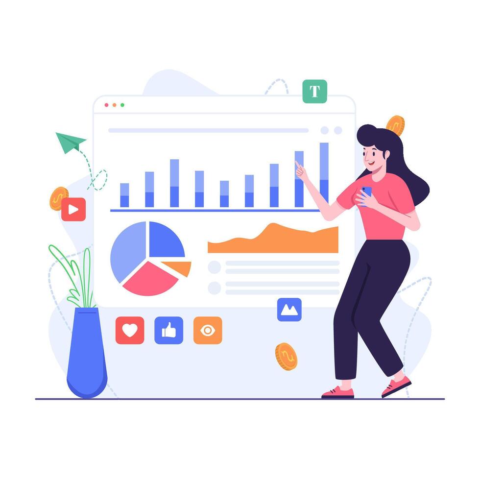 Woman doing digital marketing strategy vector