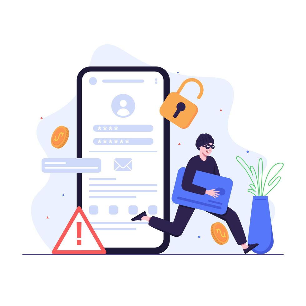 Cyber criminals hack and steal credit card information vector