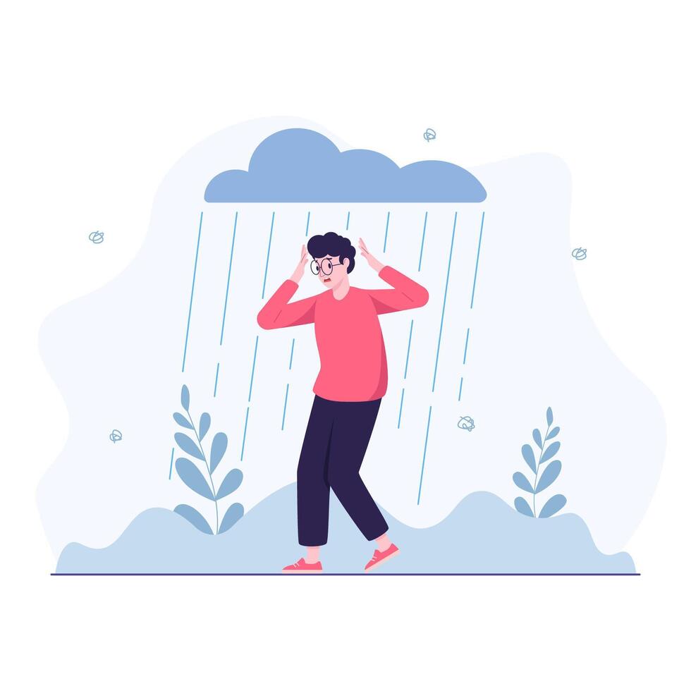 Man in depression standing in the rain vector