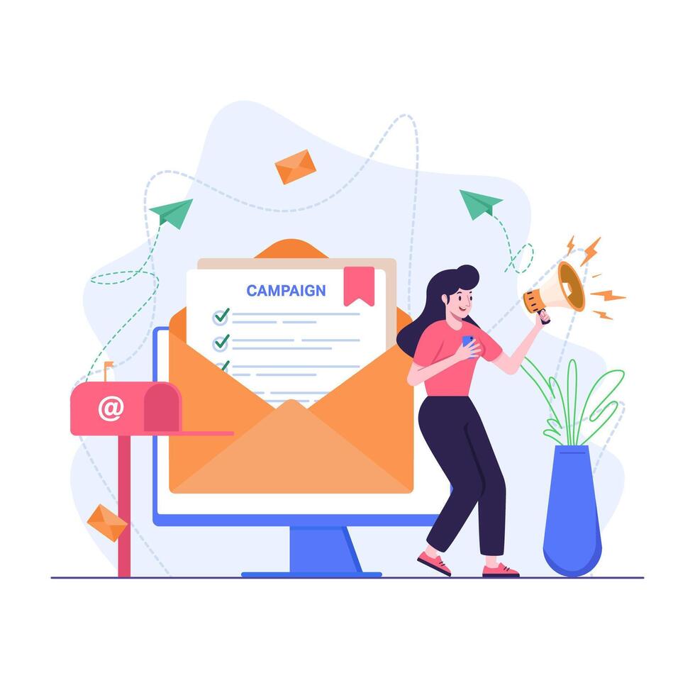 Woman doing email marketing via desktop vector