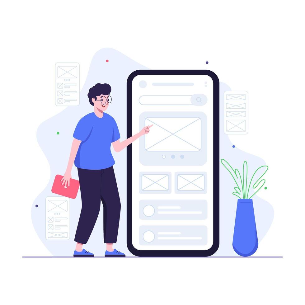 UI designer make wireframe before designing app vector
