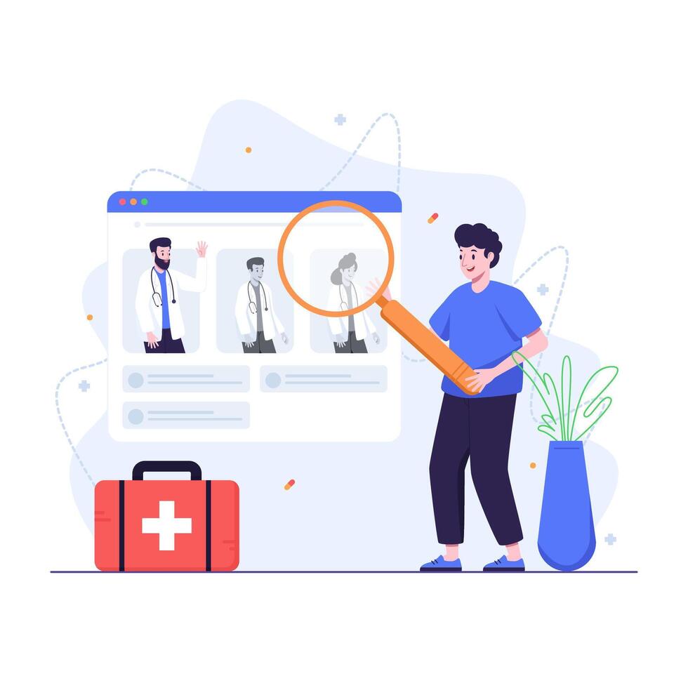 Man Finding Doctor From Web App Online vector