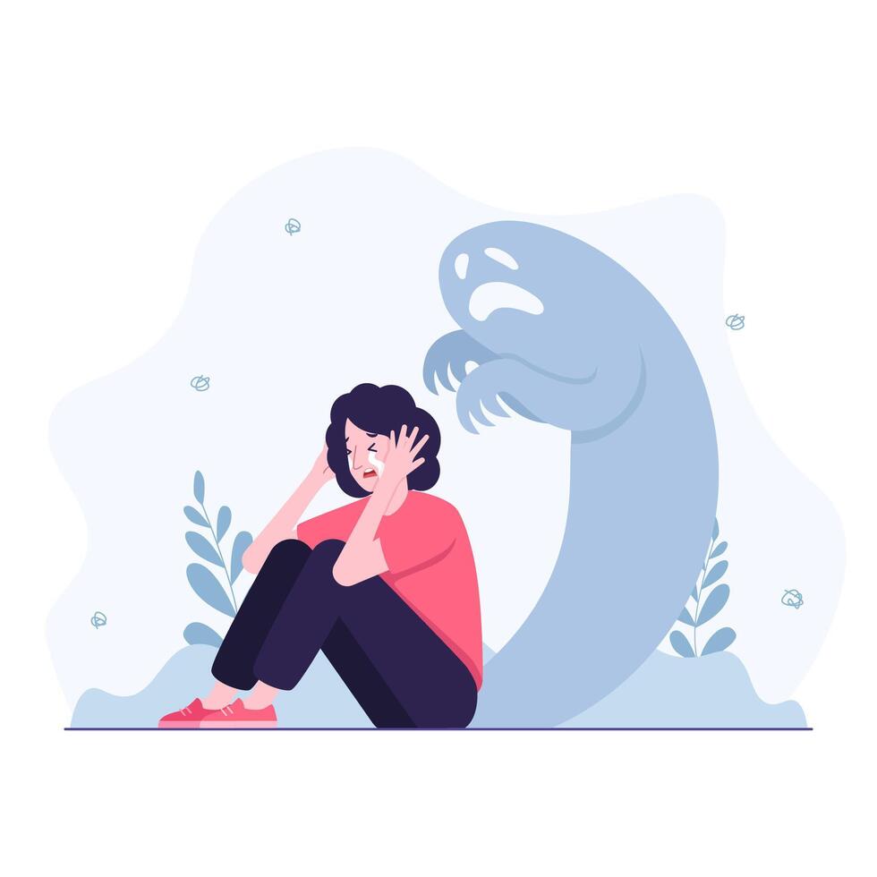 Woman crying feels fear and confusing vector