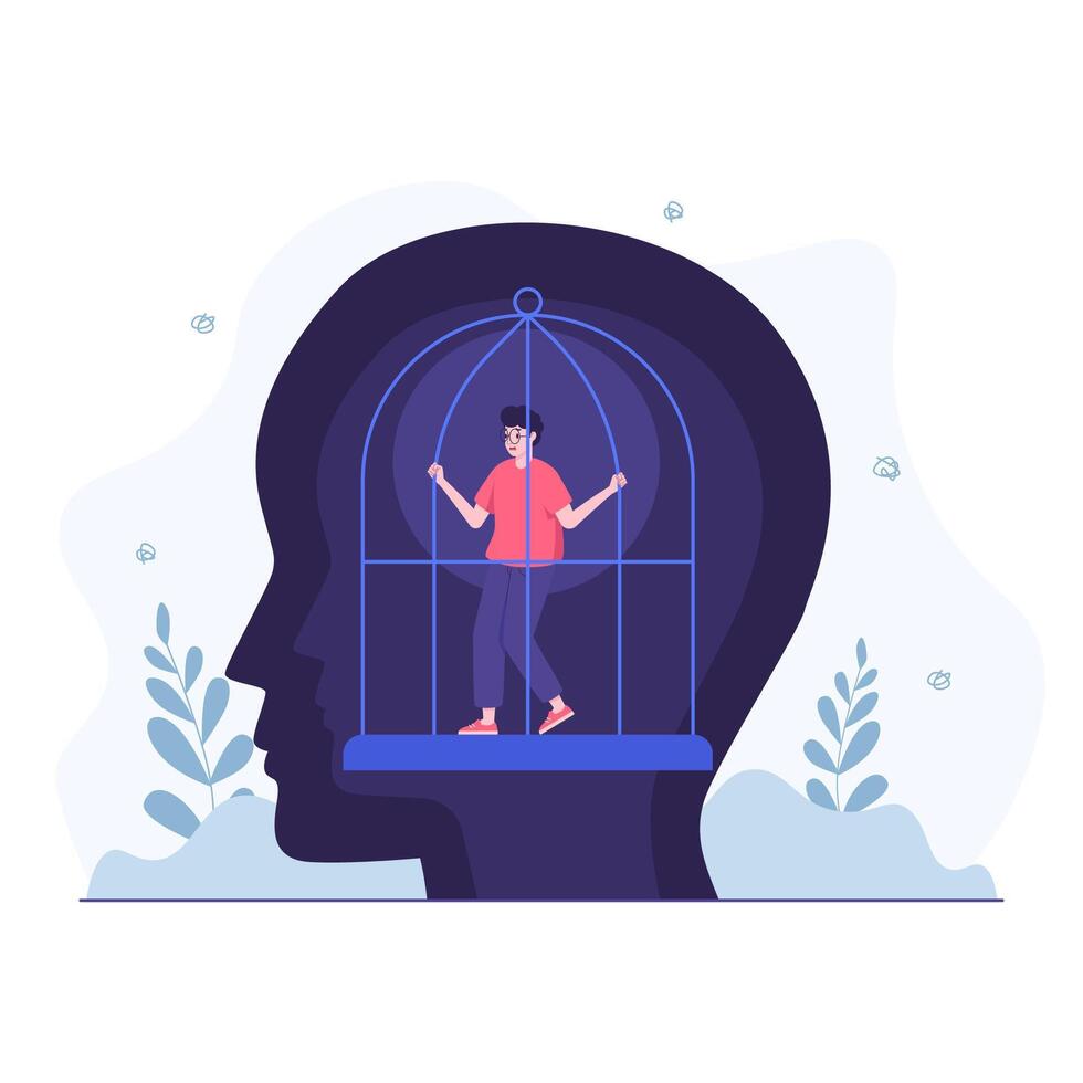 Man trapped in his own thoughts vector