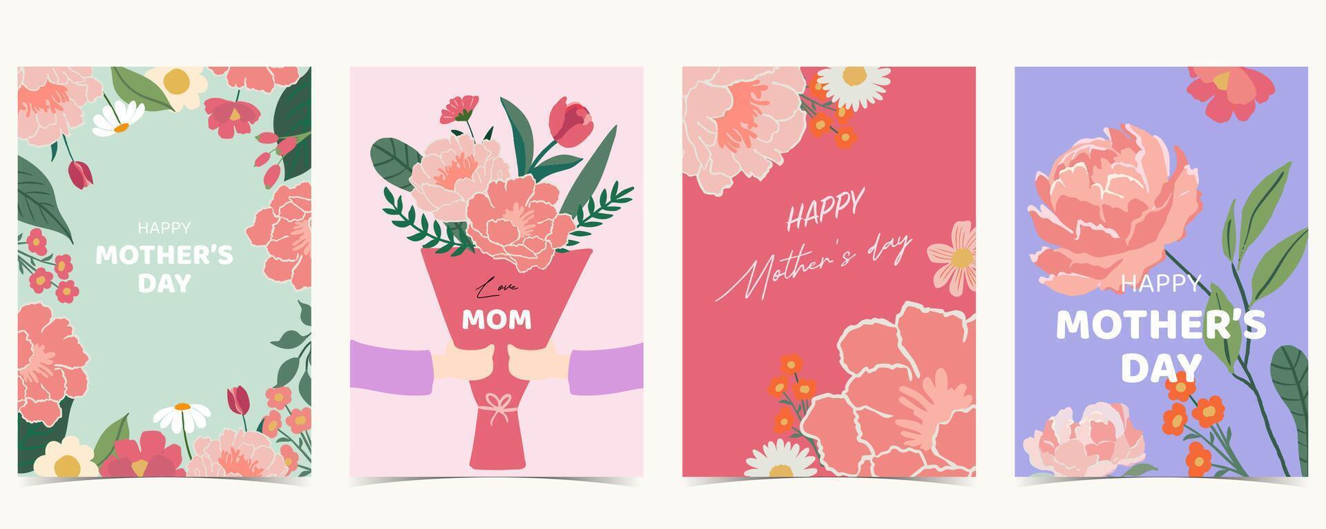 Pink mother day background with carnations, leaf, daisy vector