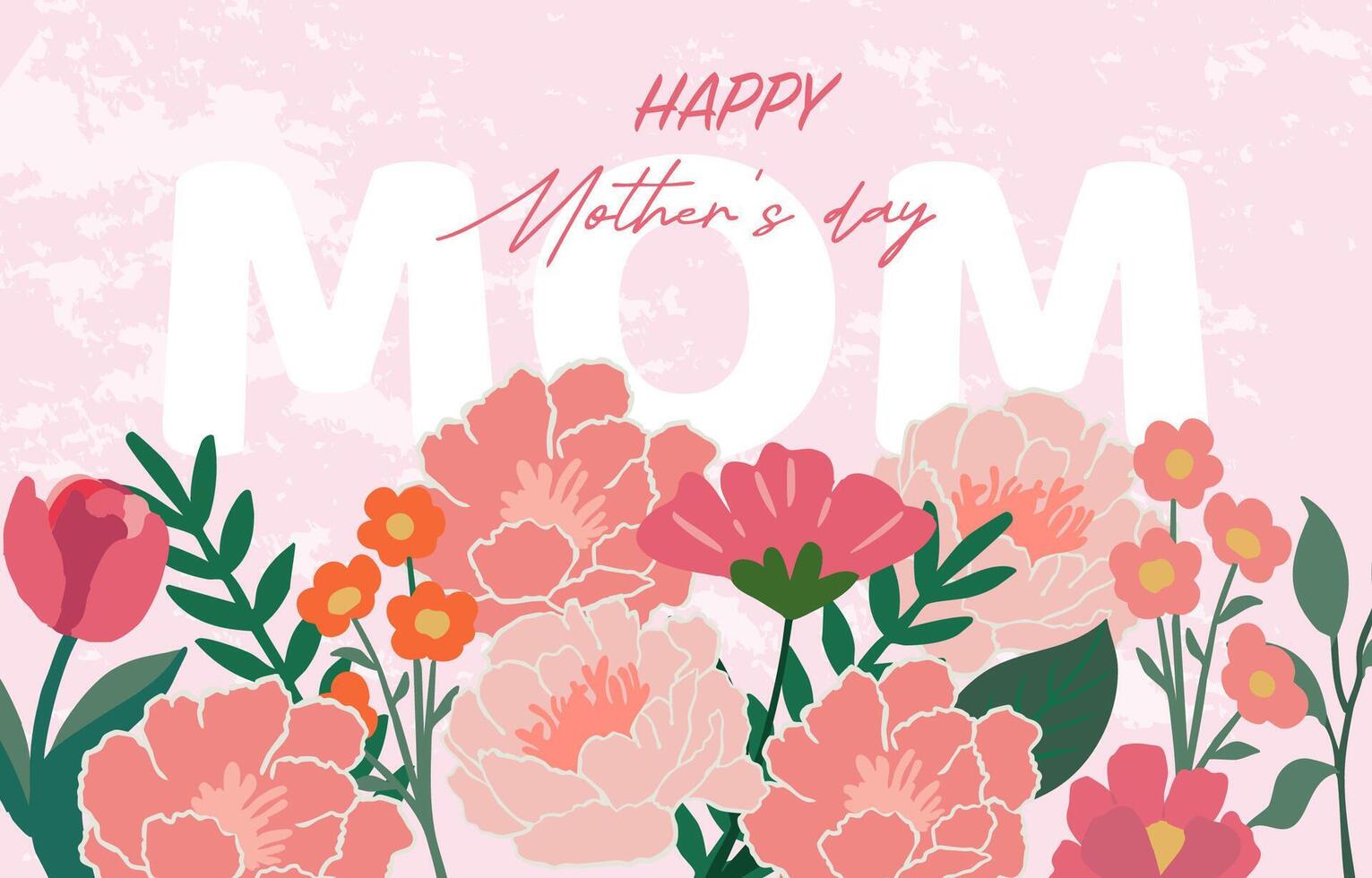 Pink mother day background with carnations, leaf, daisy for horizontal design vector
