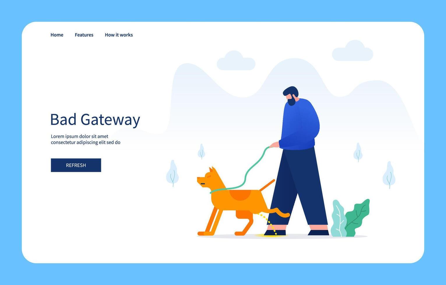 Modern Flat Design Concept, Man Peeing Dog. Bad Gateway For Websites And Mobile Sites. Empty State vector
