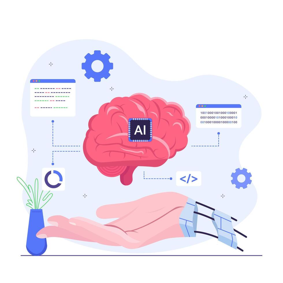 Cyborg hand with artificial intelligence brain vector