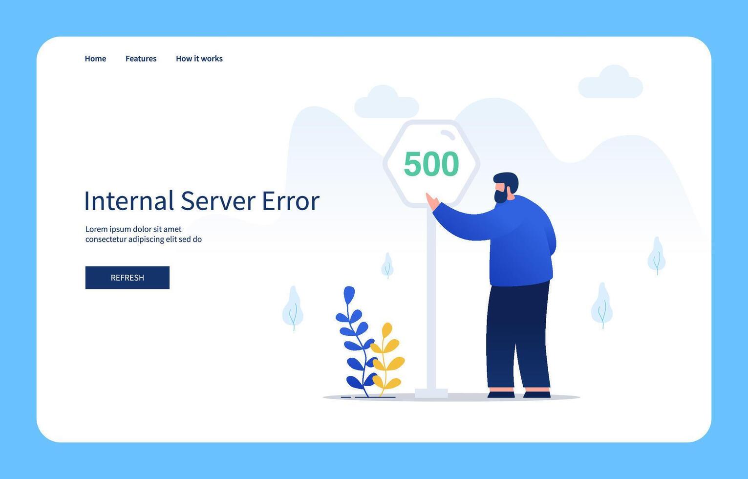 Modern Flat Design Concept Man With Gestures Pointing The 500 Sign, Internal Server Error For Website And Mobile Site. Empty States vector
