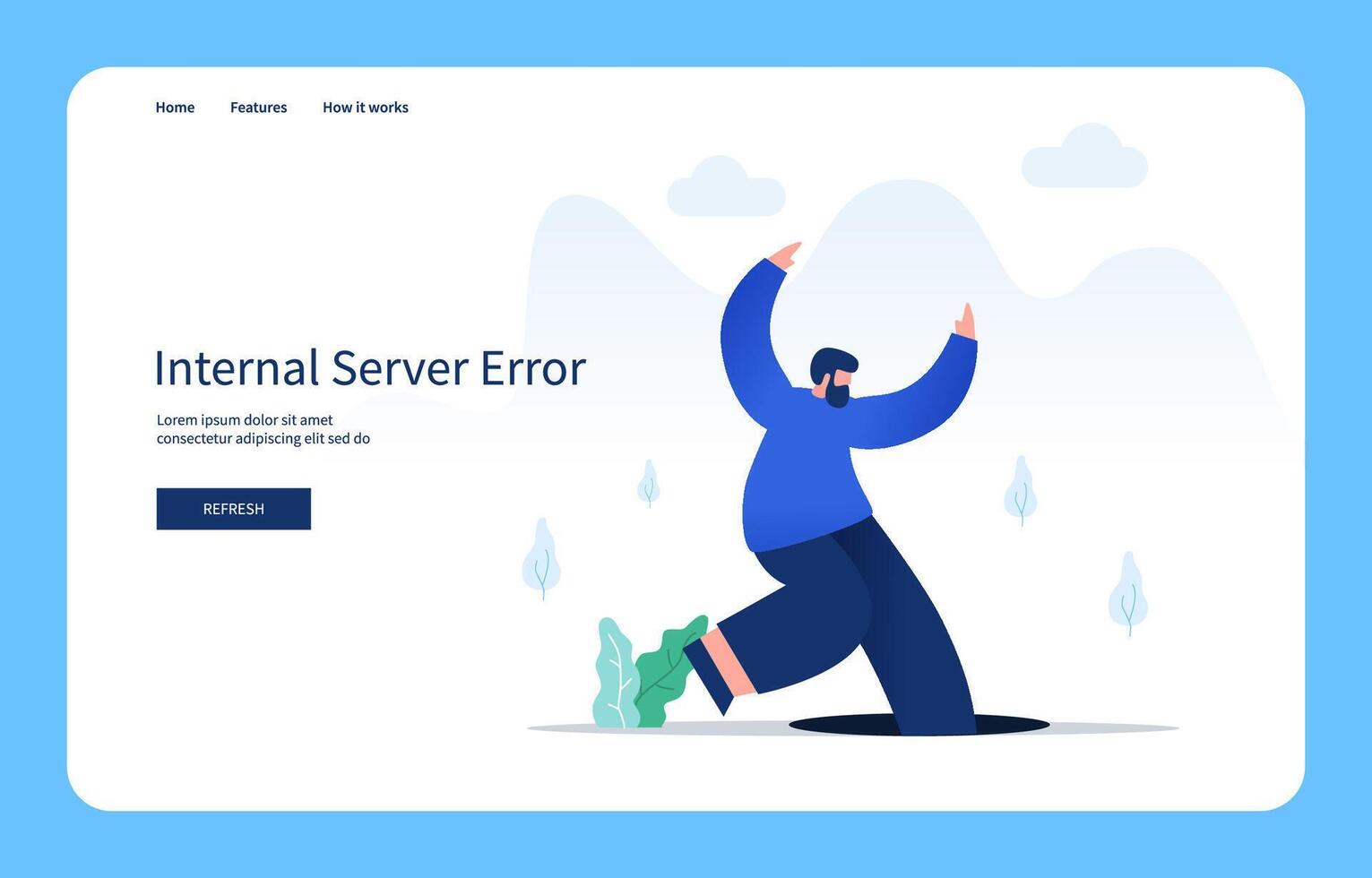 Modern Flat Design Concept, Man Falling Into The Hole. Internal Server Error For Website And Mobile Site. Empty State vector