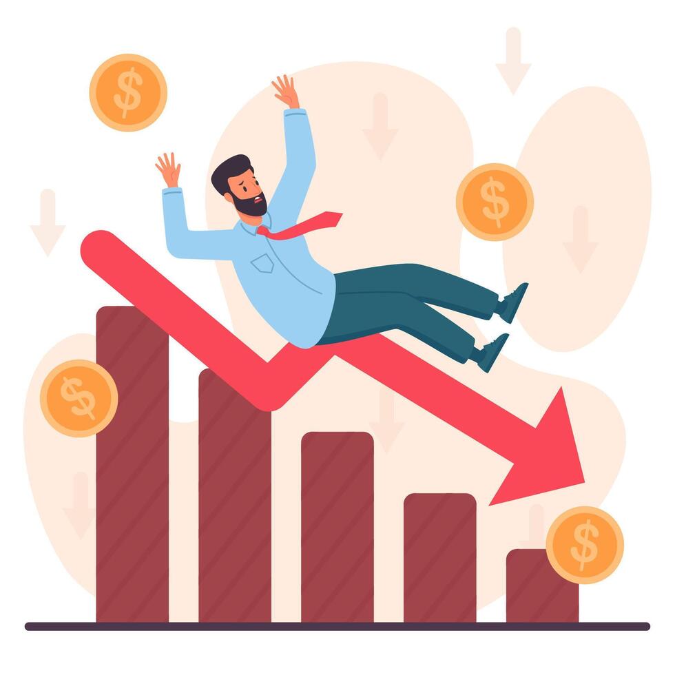 Businessman Slips on Falling Market Chart Financial Crisis Economic Recession vector
